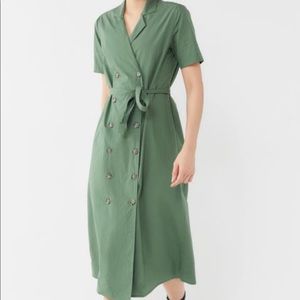 Urban Outfitters Holly Trench Midi Moss Green Dress size Small